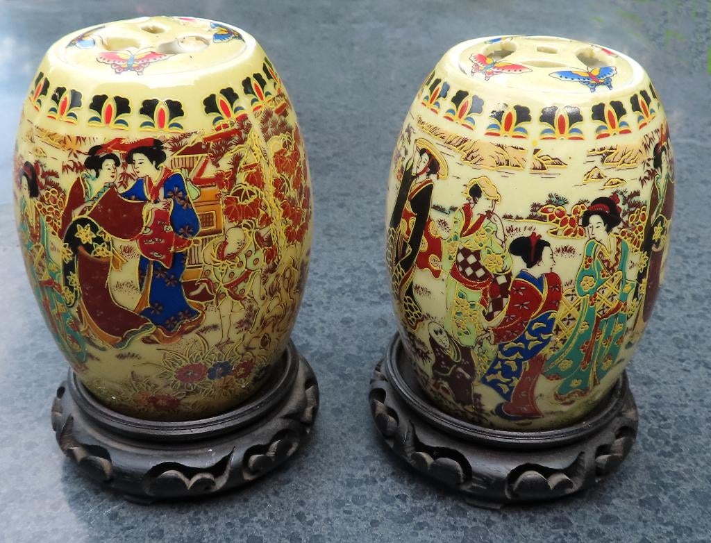 Twee Antieke Chinese ovalen dekselpotten Jingdezhen, Antiek en Kunst, Ophalen of Verzenden