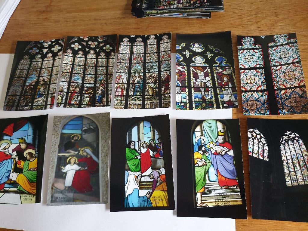 3426 glas in lood kerk foto's 10 stuks, Antiek en Kunst, Verzenden