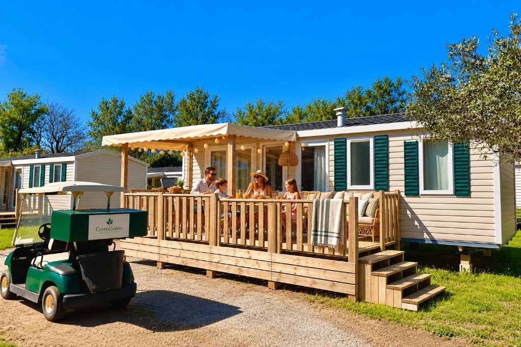 Greenchalets Zuid Frankrijk Argeles sur Mer ook overwinteren, Airconditioning, Aan zee, Recreatiepark