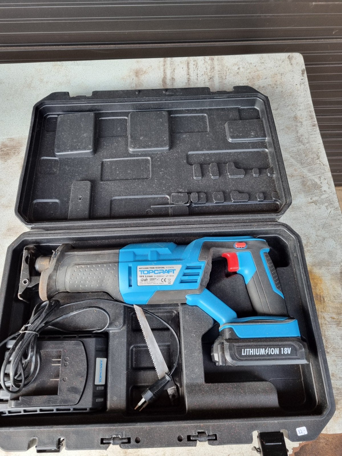 Topcraft Reciprozaag 18V Lithium-Ion met Accu en Lader, Gebruikt, Topcraft, Ophalen of Verzenden, Minder dan 600 watt
