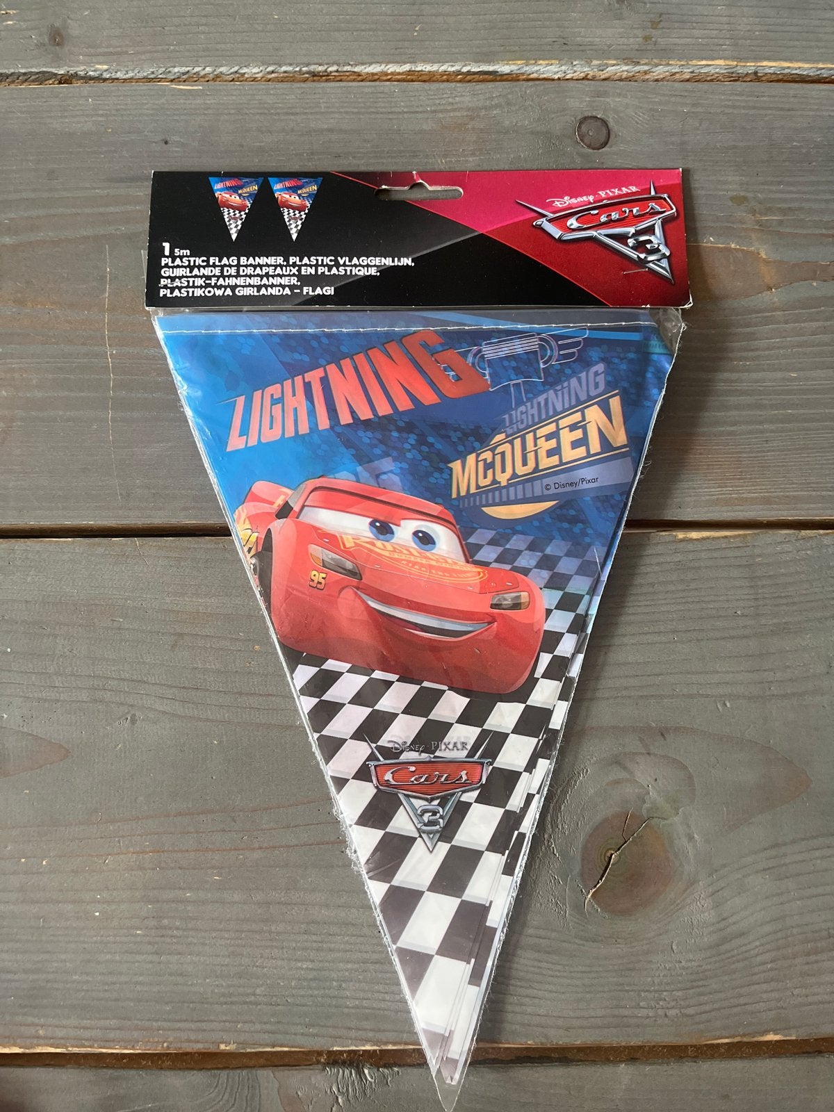 Disney Cars Lightning McQueen Vlaggenlijn 1.5m, Ophalen of Verzenden, Nieuw, Versiering, Verjaardag