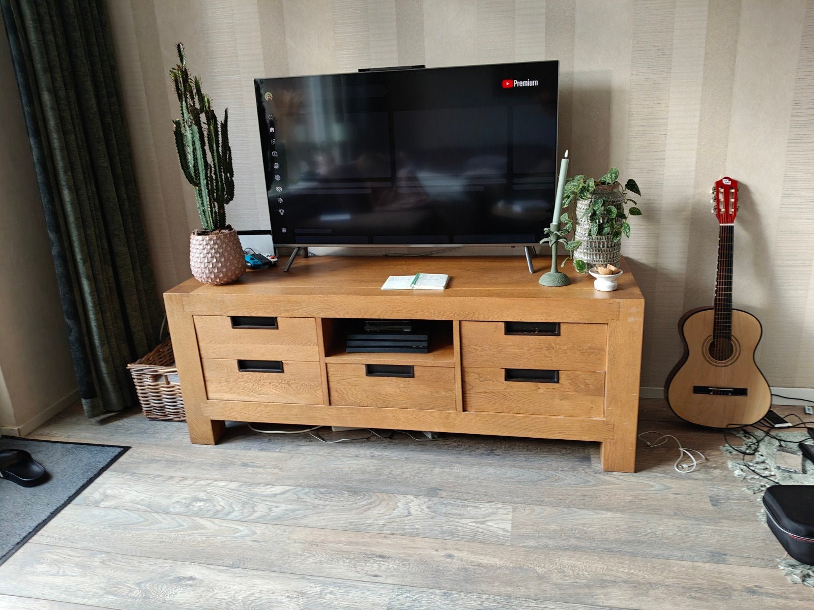 Eikenhouten TV-meubel en Boekenkast Set, Huis en Inrichting, Ophalen, Gebruikt, 100 tot 150 cm, 200 cm of meer