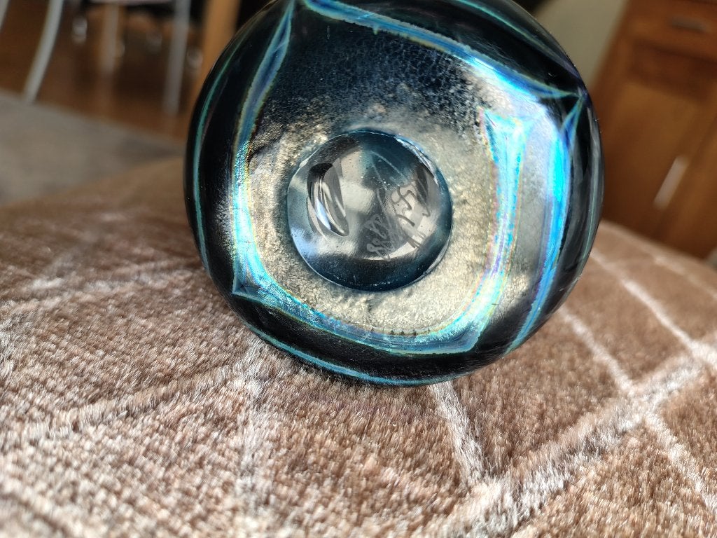 Vaasje van Erwin Eisch, Antiek en Kunst, Glas, Vaas, Blauw, 15 cm