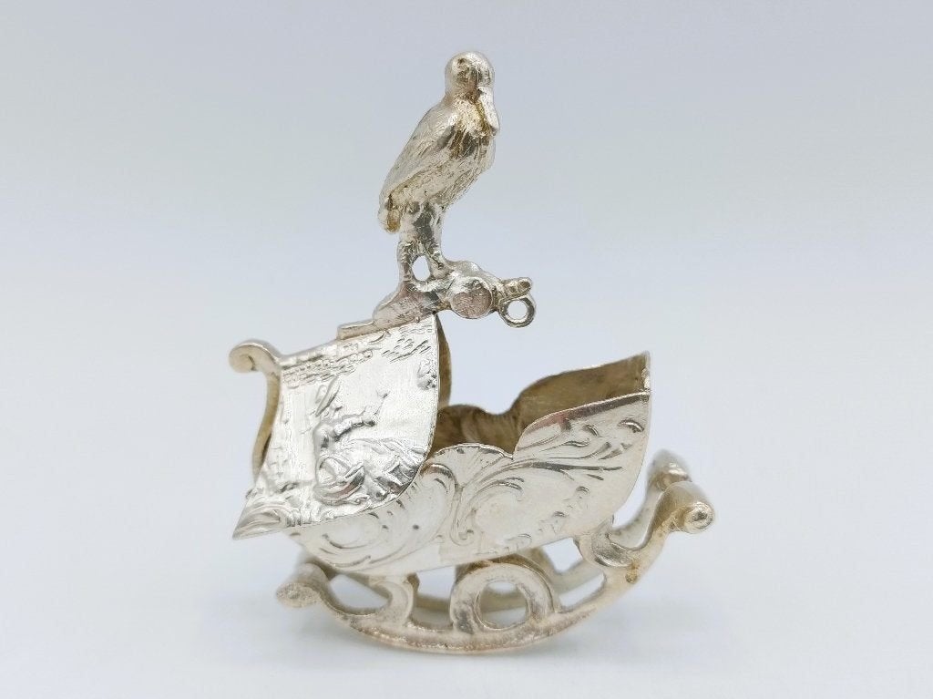 Zilveren miniatuur wieg, K. Kurz, Kesselstadt, 1890, Verzenden, Zilver