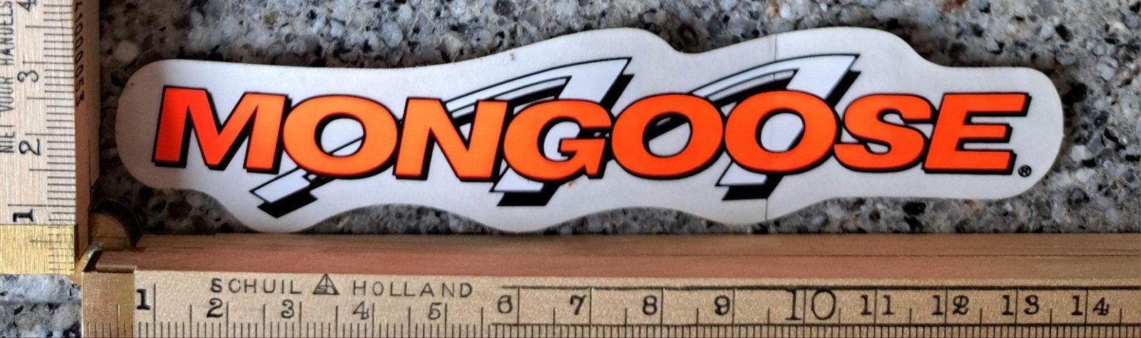Vintage oranje sticker Mongoose BMX fietsonderdelen, Verzamelen, Stickers, Ophalen of Verzenden, Zo goed als nieuw, Sport