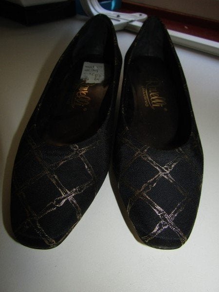F1517 Ravelli mt 4 (37) pumps zwart goud stof, Pumps, Verzenden, Zwart, Zo goed als nieuw