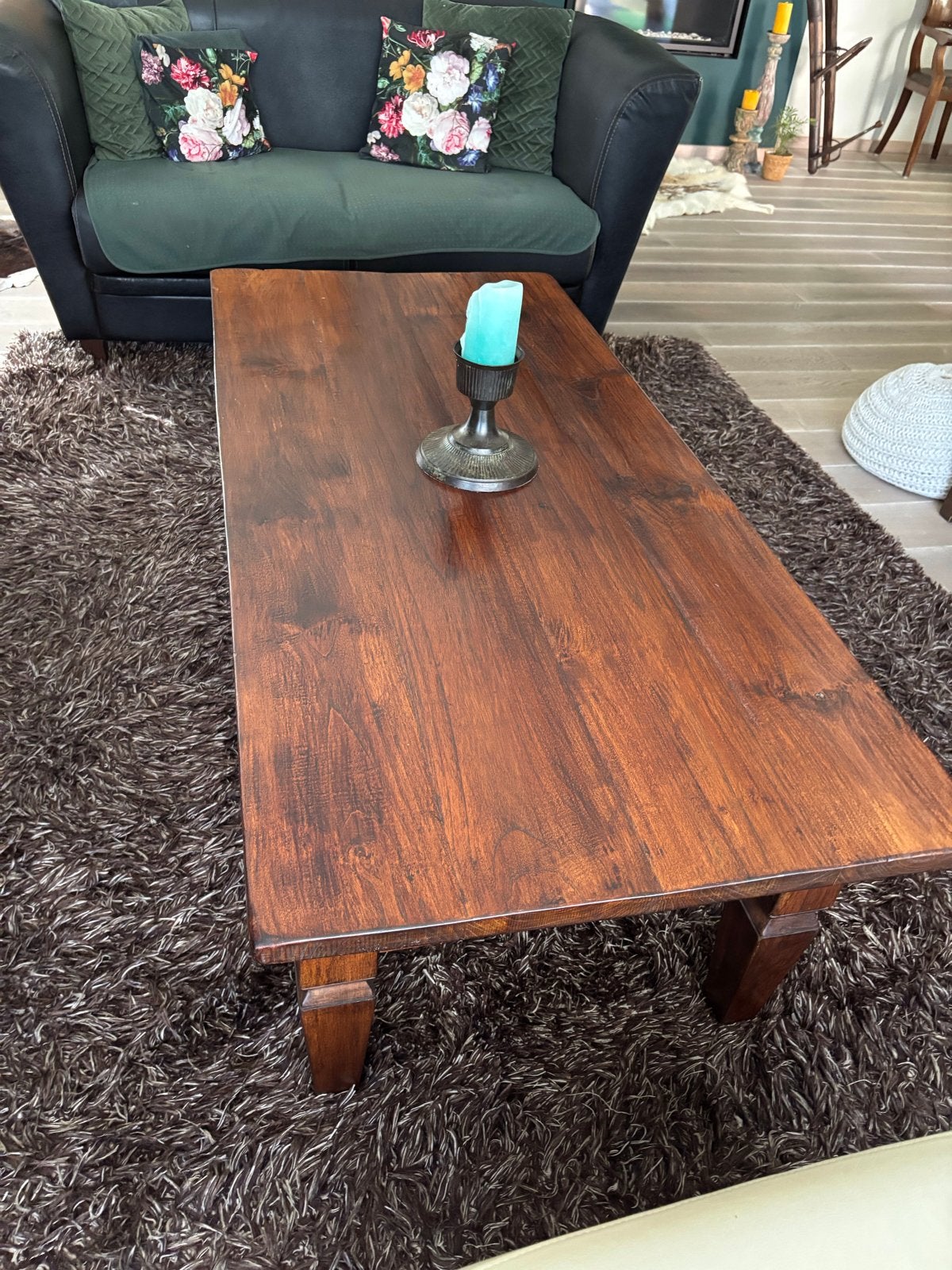 Bruine houten salontafel met lades, Ophalen, Gebruikt, 100 tot 150 cm, 50 tot 100 cm