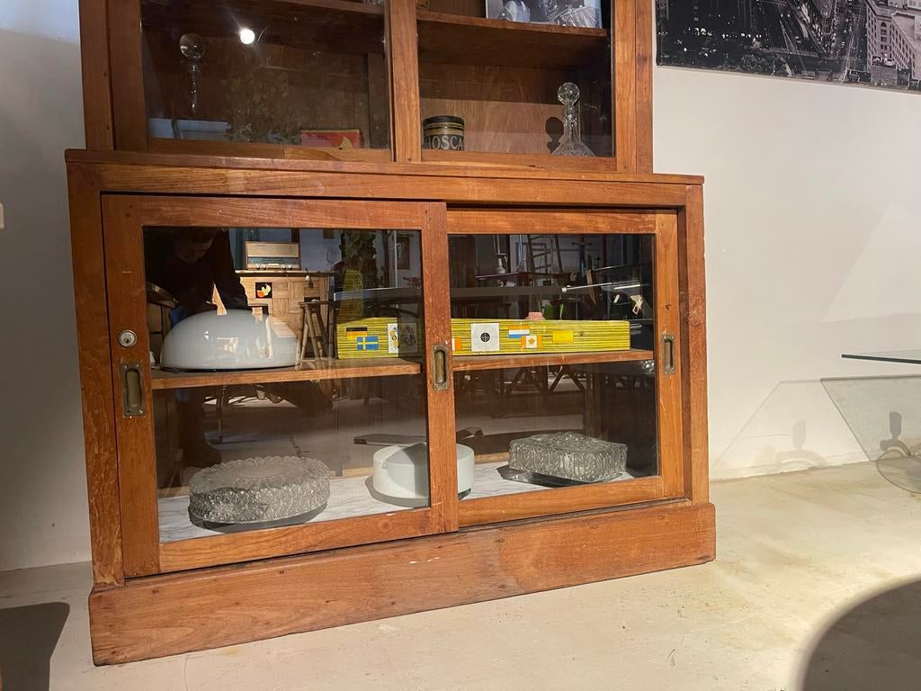 Vintage Teak Houten Kast met Glazen Schuifdeuren, Ophalen, Gebruikt, Geen, Geen