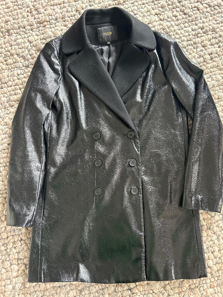 Zwarte blazer / jasje MAJE maat 40 glanzend materiaal, Maat 38/40 (M), Zwart, Ophalen of Verzenden, Maje