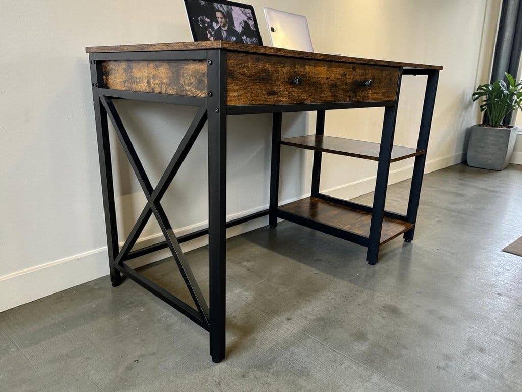 Vintage houten sidetable / console / bureau met zwart frame, Antiek en Kunst, Antiek | Meubels | Tafels, Ophalen