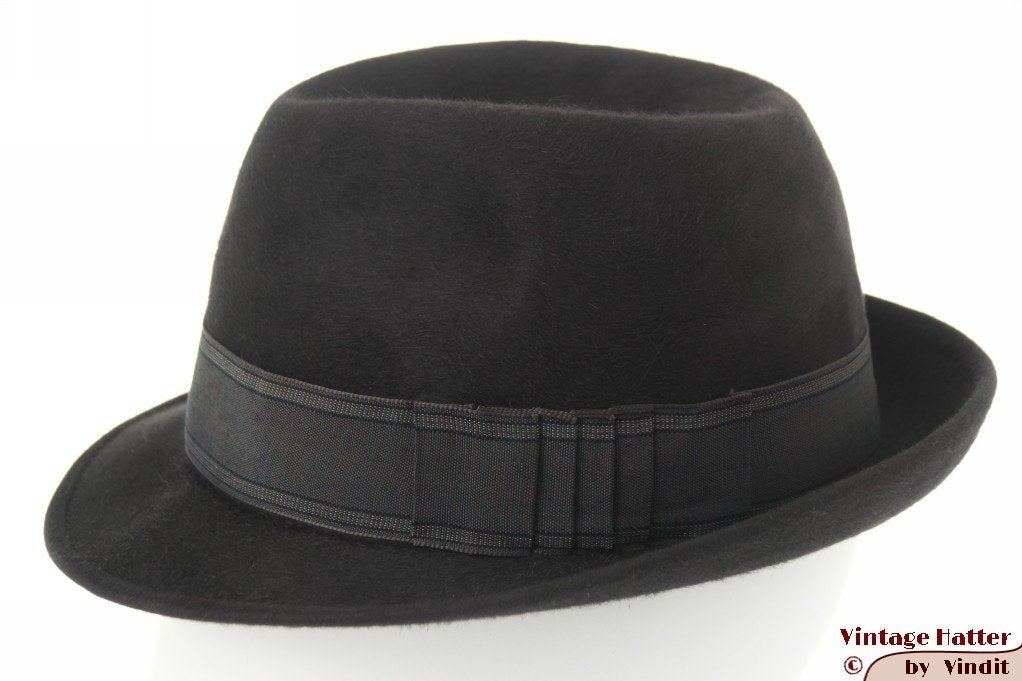 Vintage Gleufhoed Panizza donker grijs kort haarvilt 56, Hoed, Ophalen of Verzenden, Panizza, 57 cm (M, 7⅛ inch) of minder