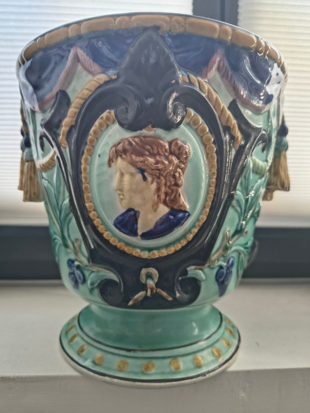 Prachtige Engelse majolica jardinière / bloempot (cache-pot), Ophalen of Verzenden