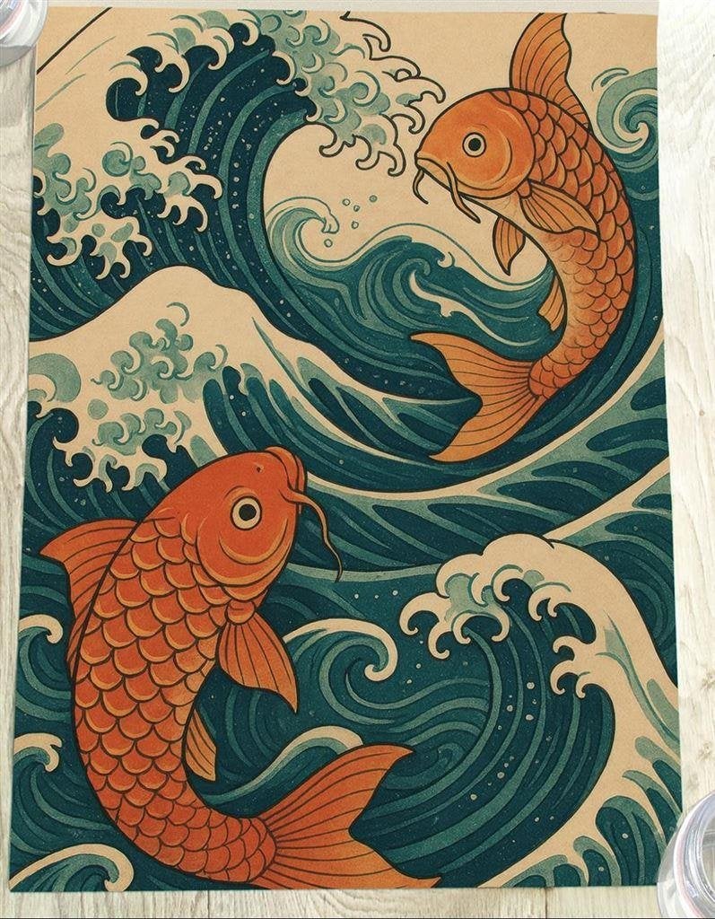 Koi Vissen Japanese Kunst Poster affiche Ukiyo-E, Verzenden