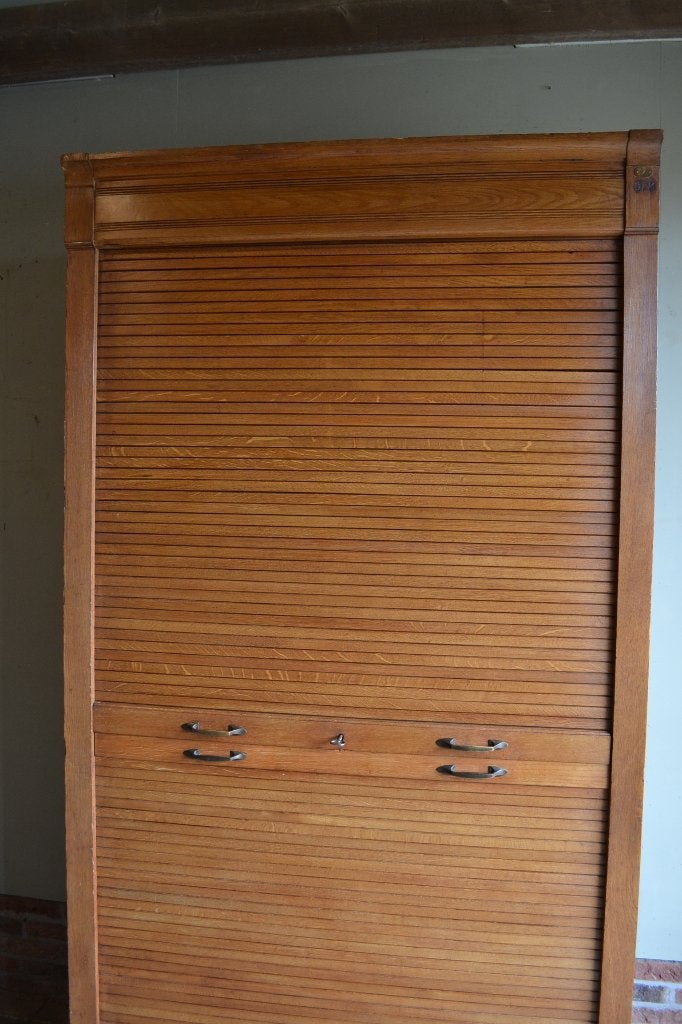 Prachtige antieke eiken houten archiefkast, rolluikkast., Verzenden