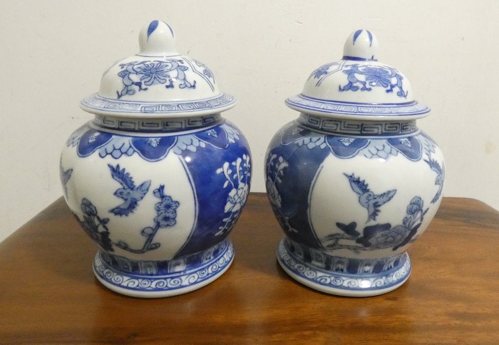 Set van 2 Chinees Blauwe Gemberpotten met Deksel [1595], Antiek en Kunst, Antiek | Porselein, Ophalen of Verzenden