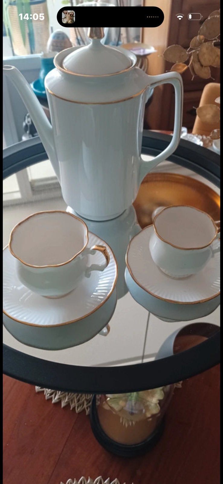 Vintage theepot en kopjes: Bareuther Bavaria & Queens Rosina, Ophalen of Verzenden