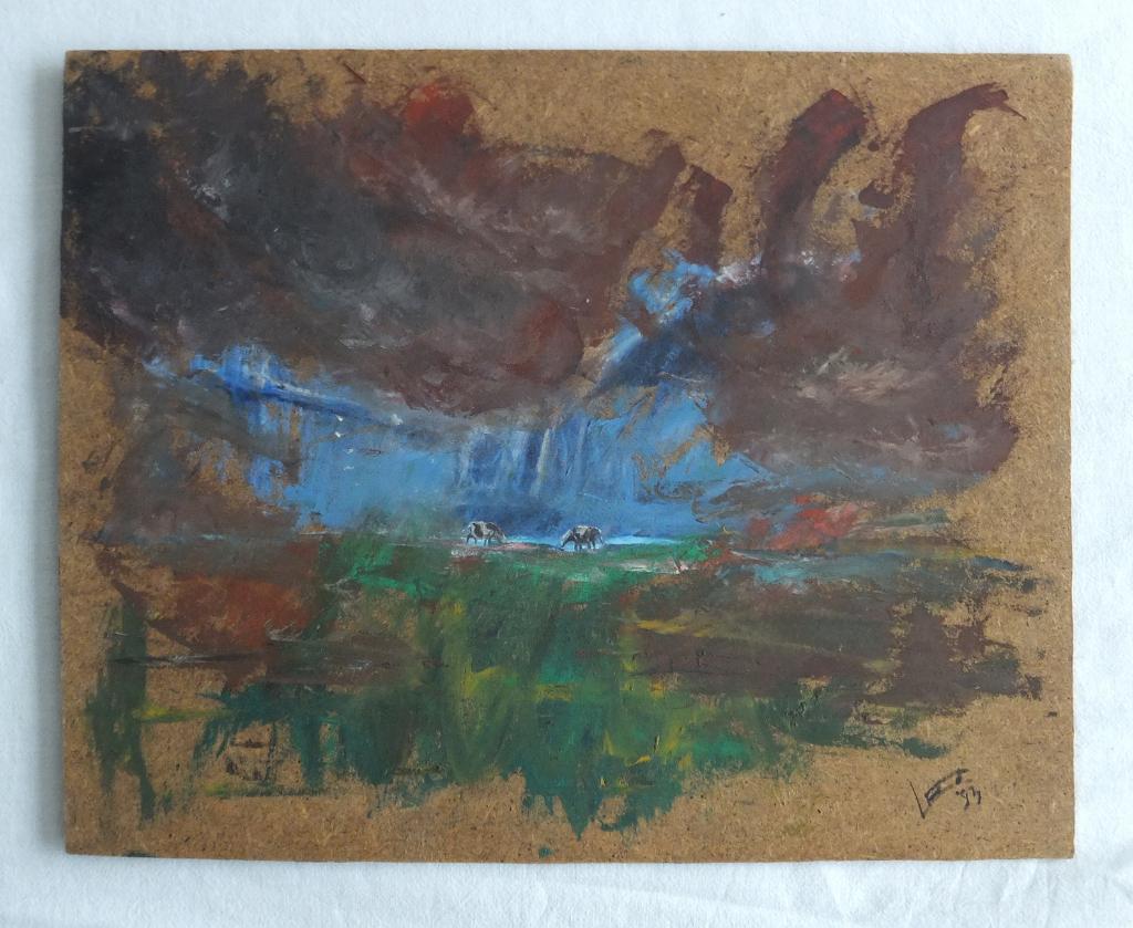 Landschap met Koeien in de Wei - Olieverf, Antiek en Kunst, Kunst | Schilderijen | Modern, Ophalen of Verzenden