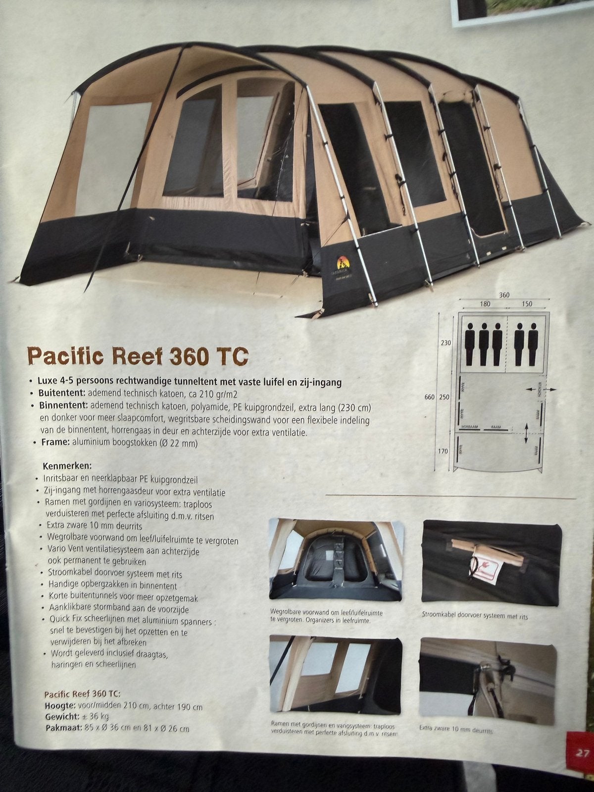 Pacific Reef 360 TC tunneltent - zo goed als nieuw, Caravans en Kamperen, Ophalen, Zo goed als nieuw, Tot en met 5