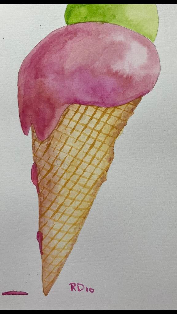 Aquarel ‘ijsco’, Antiek en Kunst, Ophalen of Verzenden