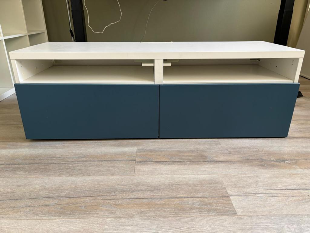 IKEA TV meubel wit/blauw 120x40x40 cm, Huis en Inrichting, Kasten | Televisiemeubels, Overige materialen, Gebruikt, 100 tot 150 cm