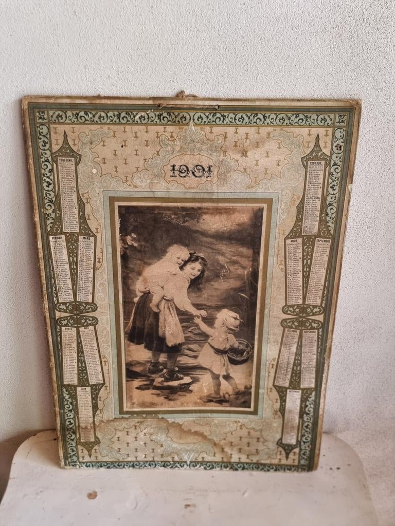 Oude franse kartonnen kalender 1901 * schapenweide *, Antiek en Kunst, Curiosa en Brocante, Ophalen