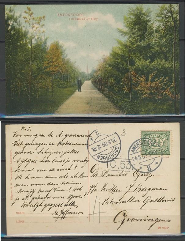 Amersfoort 1909 Torenlaan t’Stort Ansichtkaart m-141 jdu, Verzamelen, Ansichtkaarten | Nederland, Ophalen of Verzenden, Voor 1920
