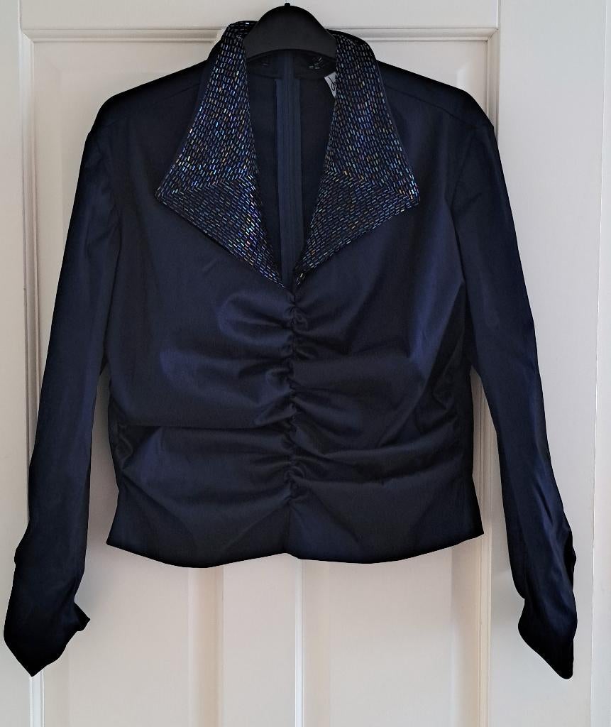 Joseph Ribkoff feestelijke top blauw + kralen kraag L 43879, Joseph Ribkoff, Blauw, ., Maat 42/44 (L)