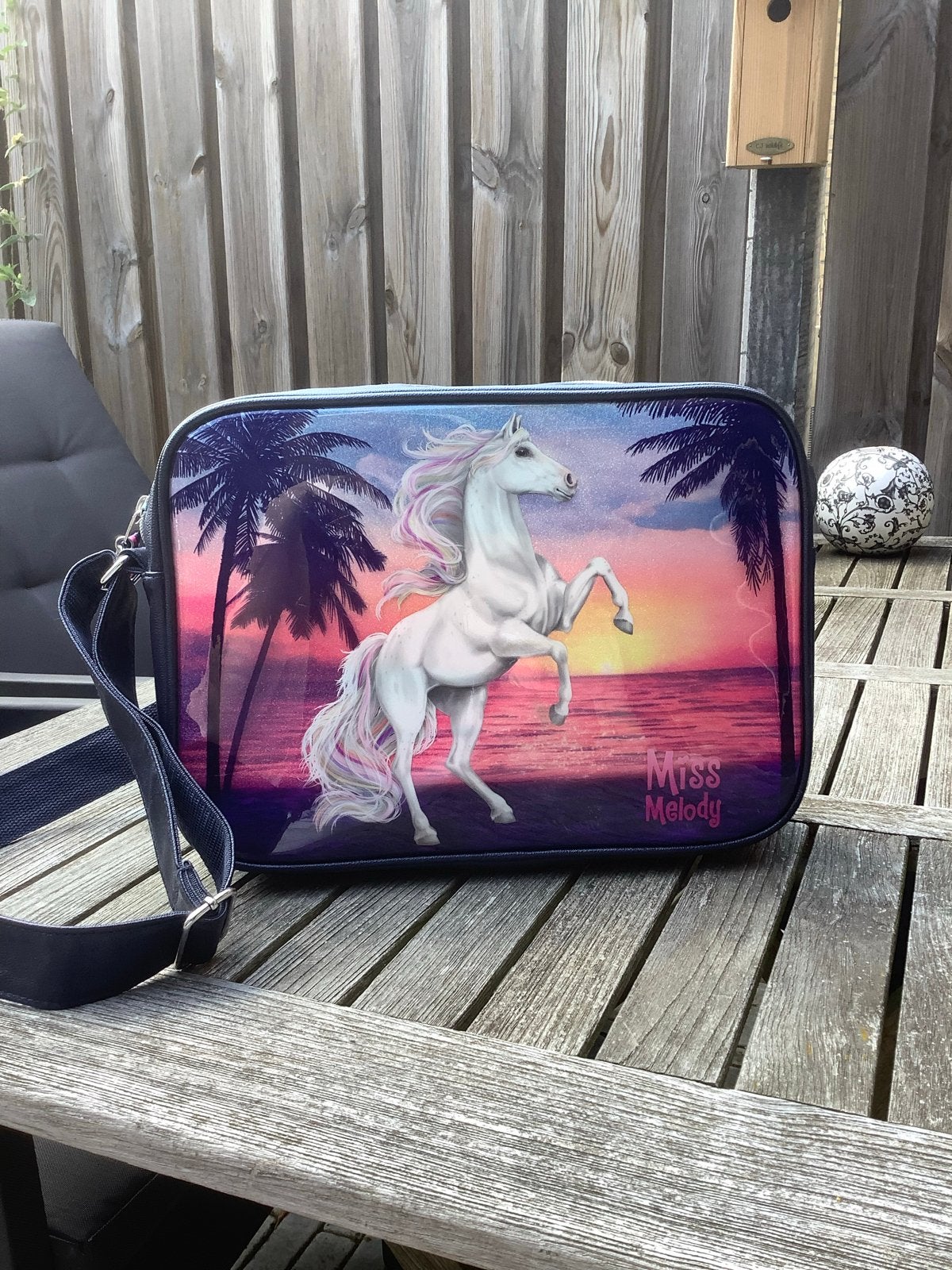 Miss Melody Schoudertas met Paardprint, Sieraden, Tassen en Uiterlijk, Minder dan 30 cm, Blauw, Ophalen of Verzenden, Schoudertas