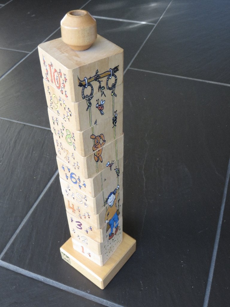 Houten stapeltoren Janbibejan, met cijfers, puzzel., Ophalen of Verzenden, Gebruikt