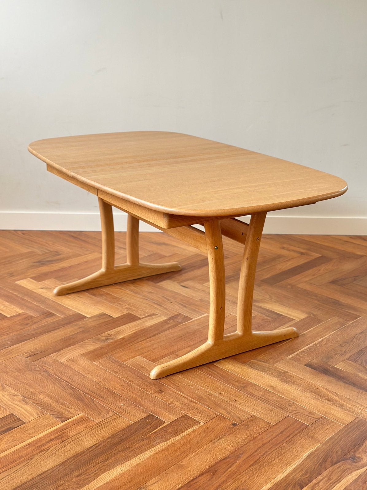 Vintage eetkamertafel Deens eiken hout jaren 50/60/70, Ophalen, Gebruikt, 200 cm of meer, 50 tot 100 cm