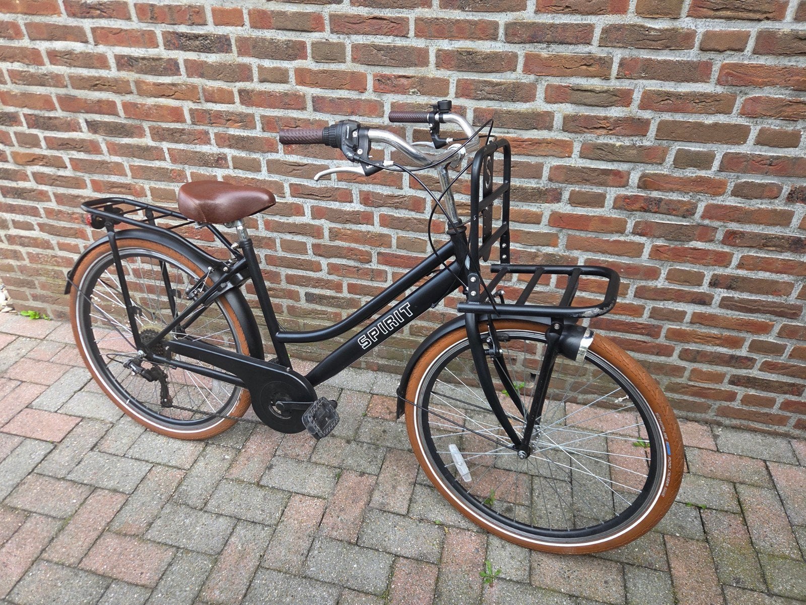 Spirit transportfiets damesfiets zwart met bruine banden, Fietsen en Brommers, Terugtraprem, Gebruikt, Versnellingen, 50 tot 53 cm