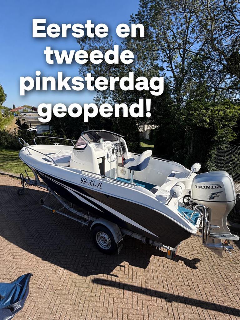 Prins 550 open honda 75pk 2011 in nieuwstaat veel opties!, Watersport en Boten, Vis- en Consoleboten, Ophalen, Elektrische start