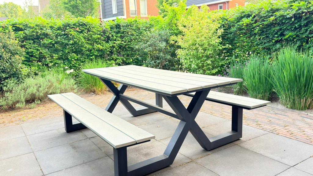 picknicktafel met banken, Tuin en Terras, Picknicktafels, Ophalen, Gebruikt, Rechthoekig, Overige materialen