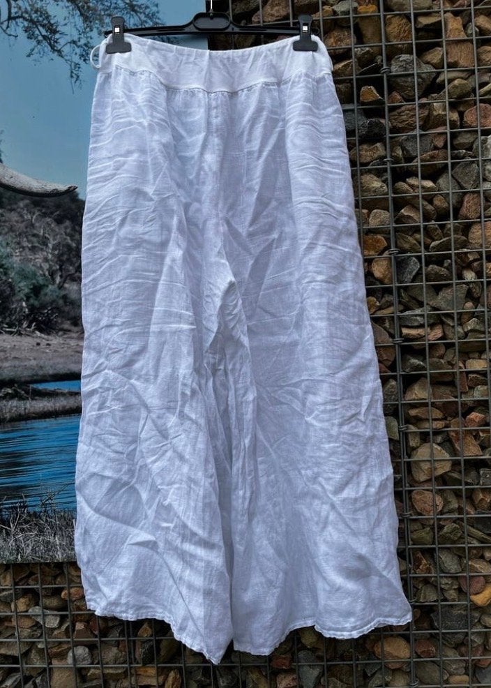 Witte linnen broek/ rok wijde pijpen, maat L, Wit, Maat 42/44 (L), Ophalen of Verzenden, Zo goed als nieuw