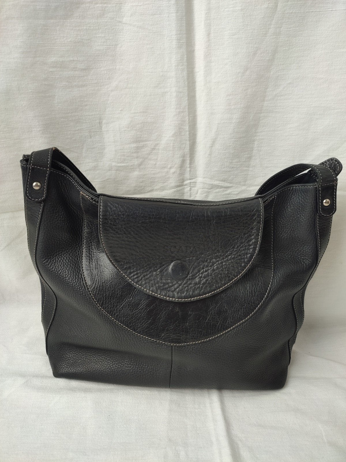 Scapa zwart leren lederen leather handtas tijdloos mooi, Ophalen of Verzenden, Zwart, Handtas