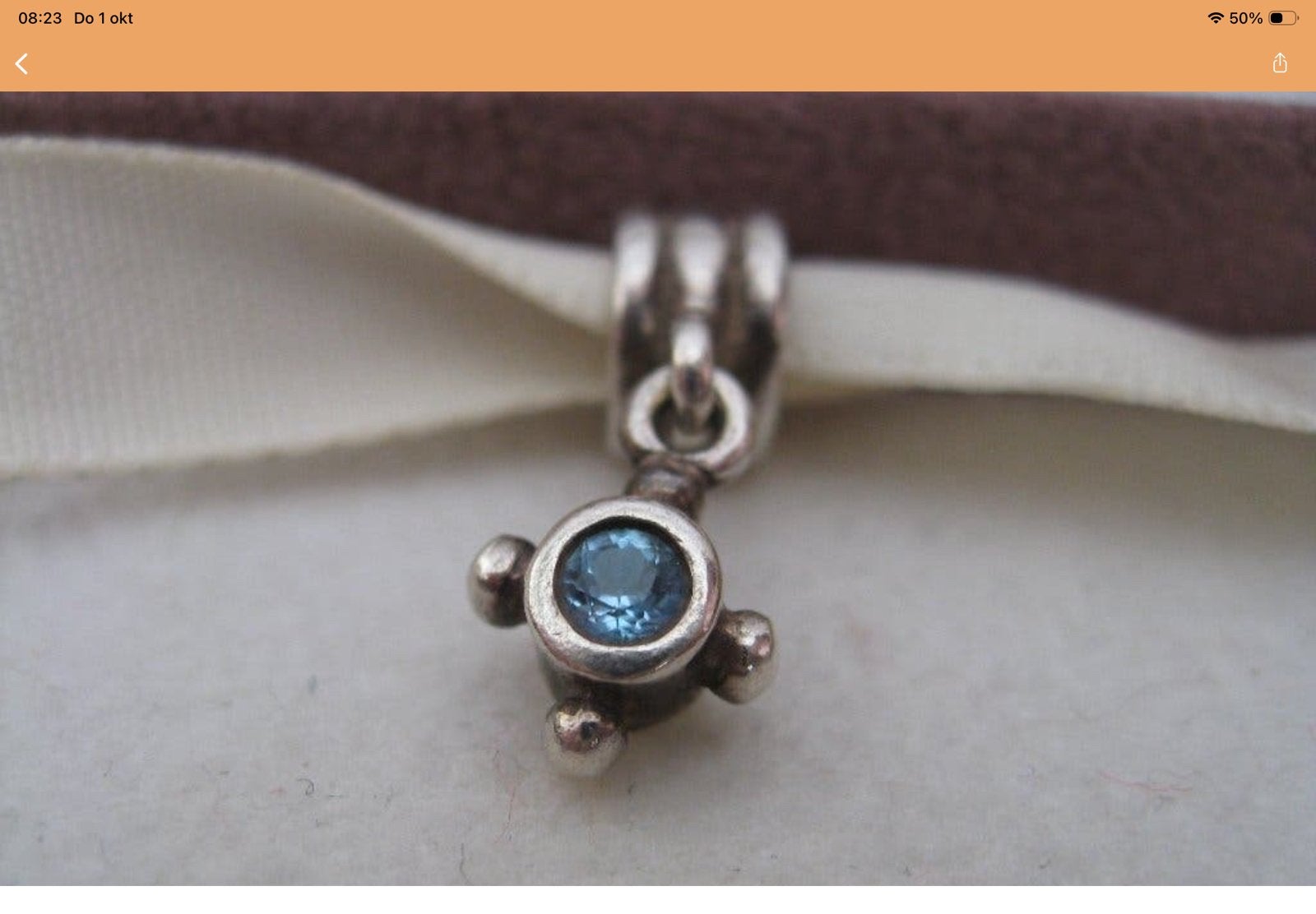 Pandora Bedel Met blauwe Topaas, Verzenden, Zo goed als nieuw, Zilver, Pandora