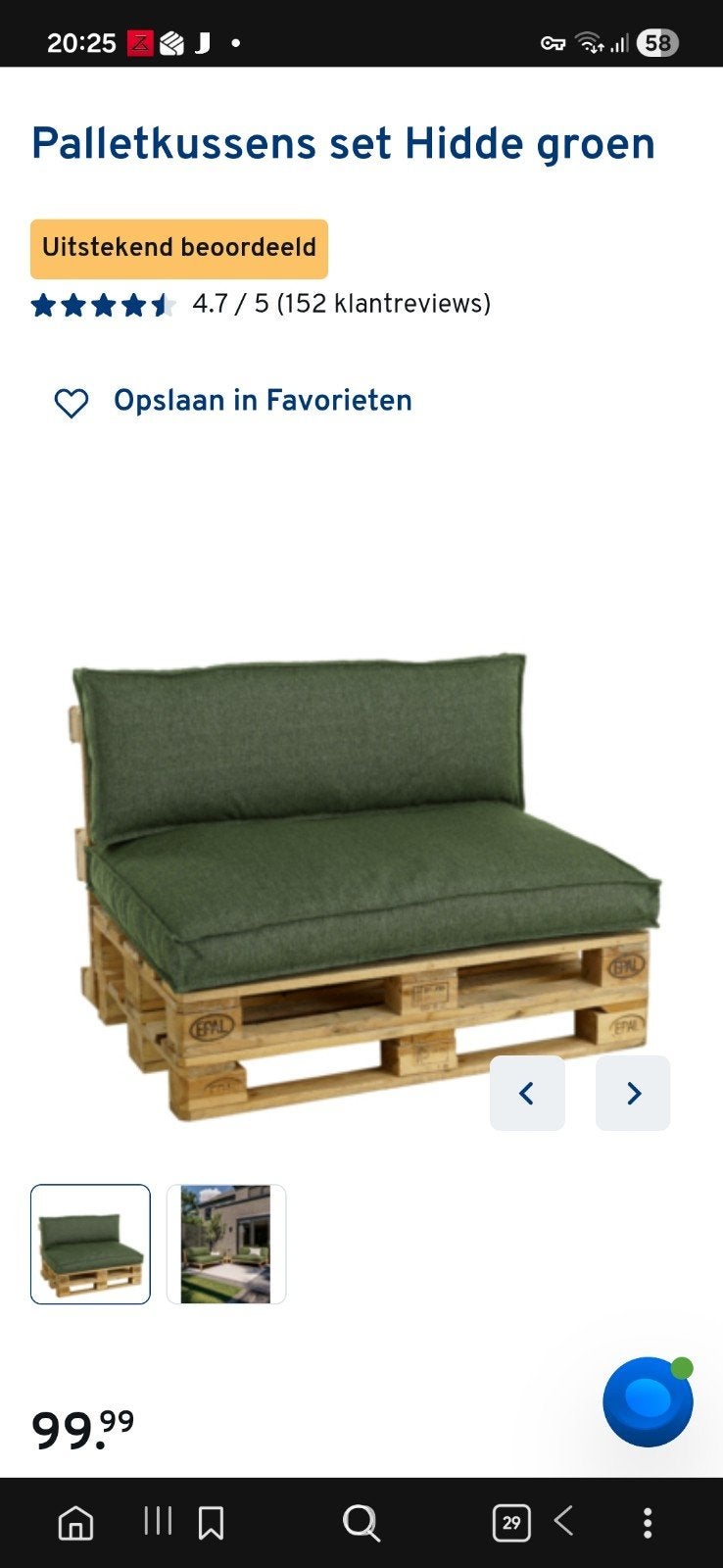 2 sets Palletkussens Hidde groen Gamma, Ophalen, Zo goed als nieuw