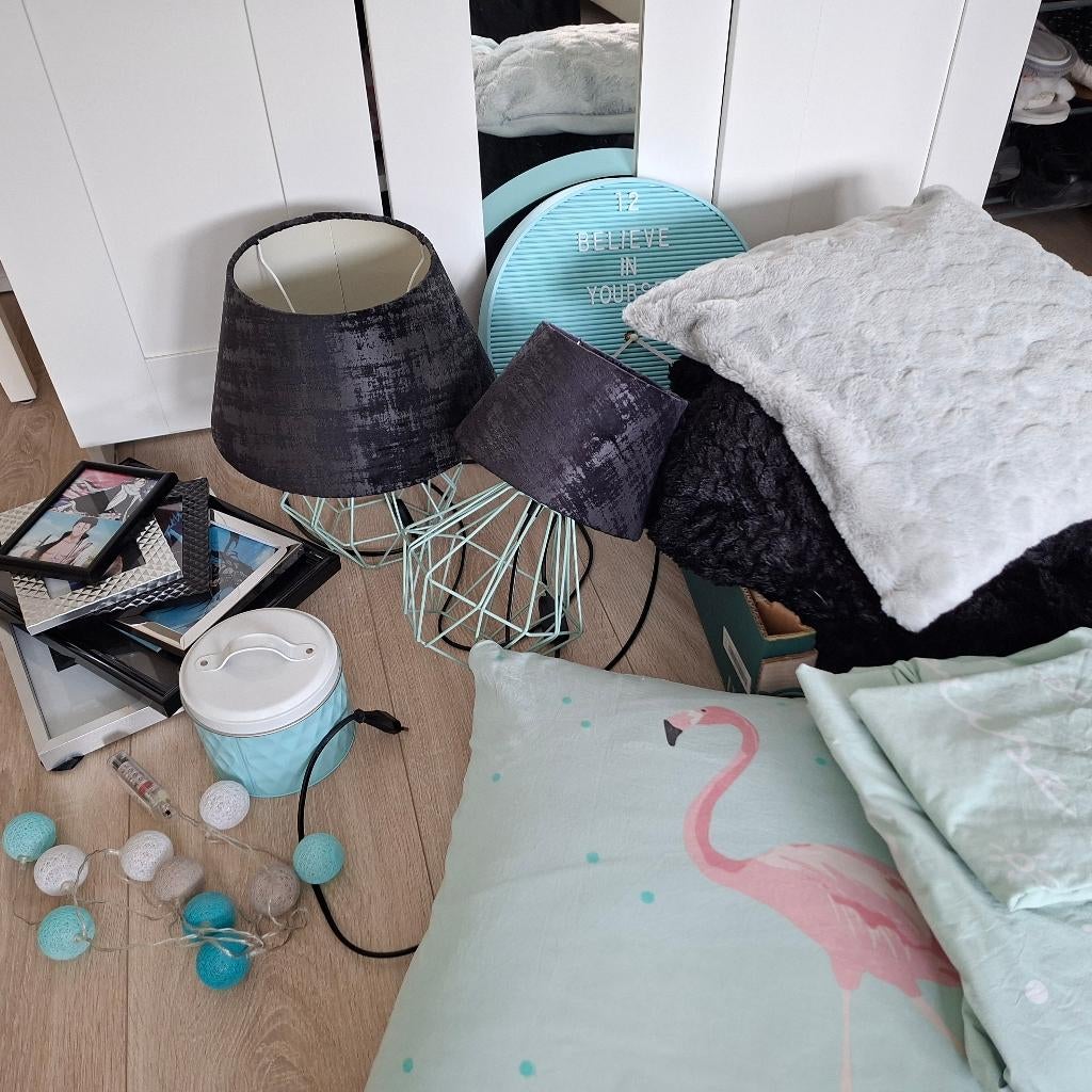Mintgroene - zwarte accesoires meiden slaapkamer, Ophalen, Zo goed als nieuw