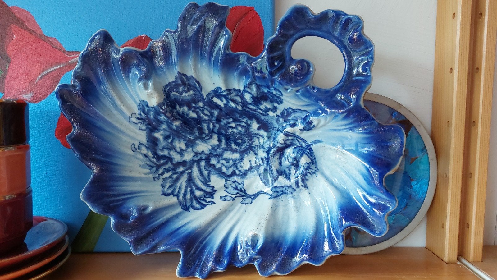 Bladvormige schaal Staffordshire flow blue, Ophalen of Verzenden