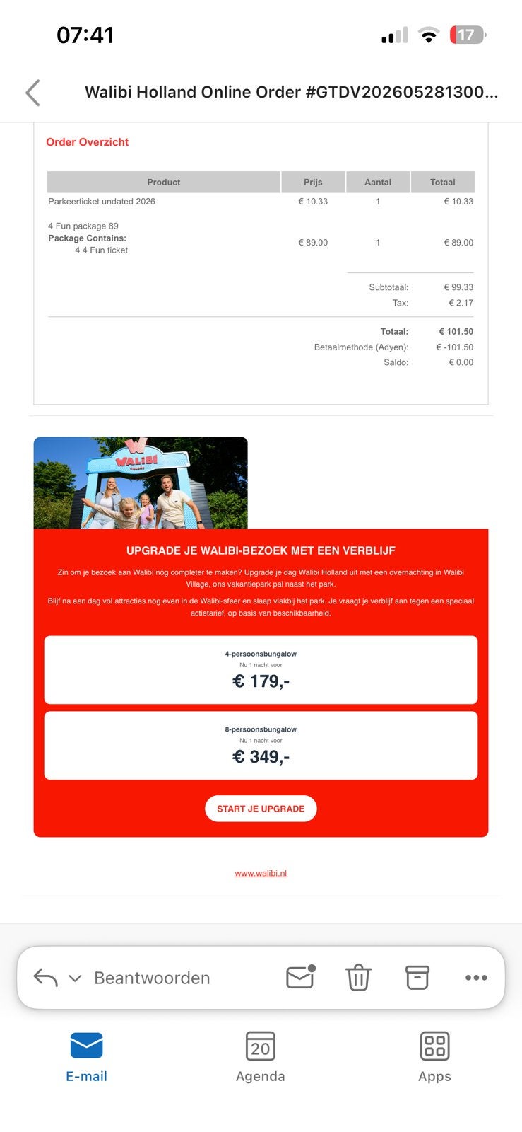 4 kaartjes voor walibi voor 101,50 euro, Drie personen of meer, Ticket of Toegangskaart