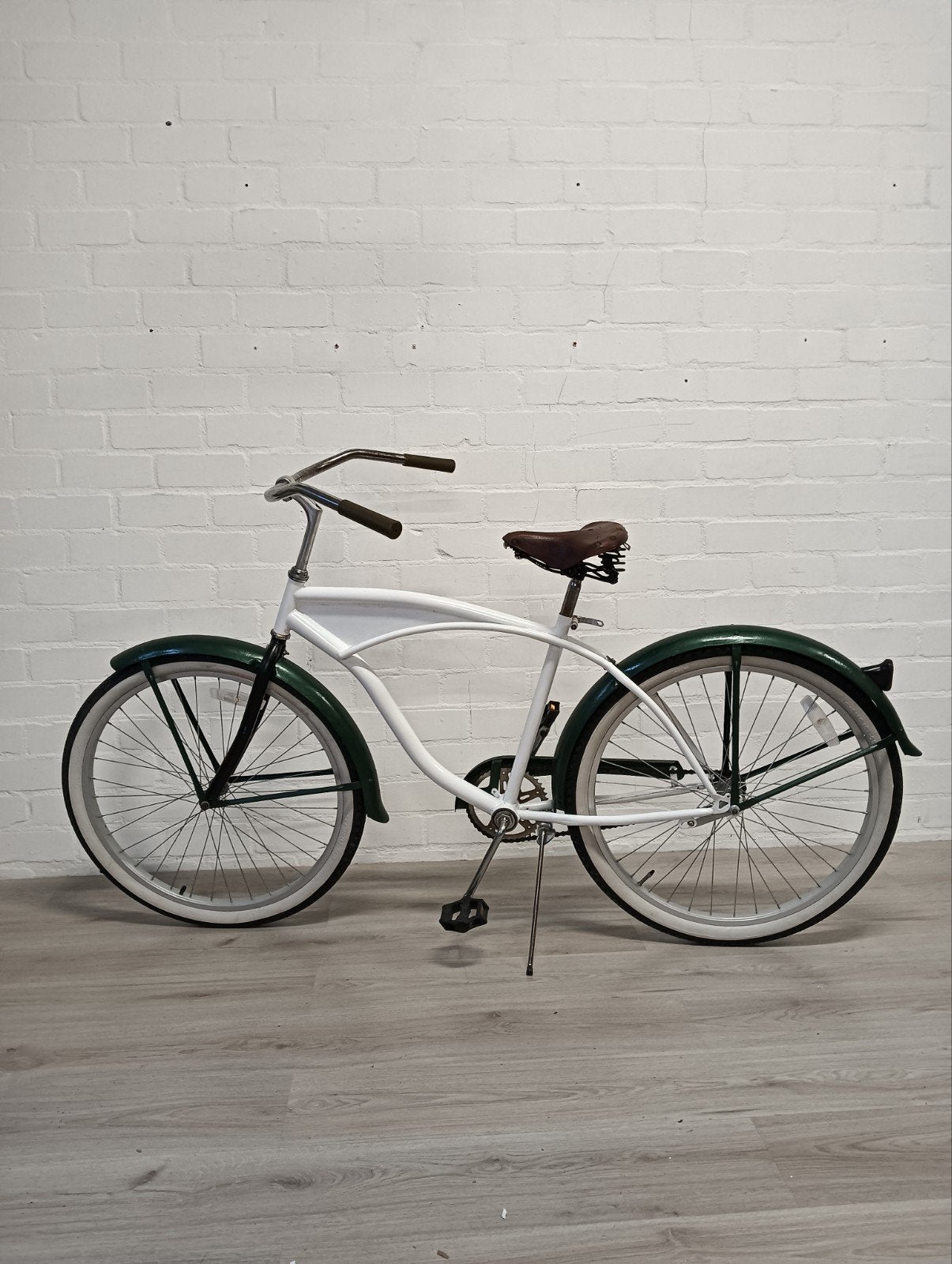 Vintage Cruiser Fiets - Wit/Groen met Brooks Zadel, Fietsen en Brommers, Terugtraprem, Gebruikt, Versnellingen, 53 tot 57 cm