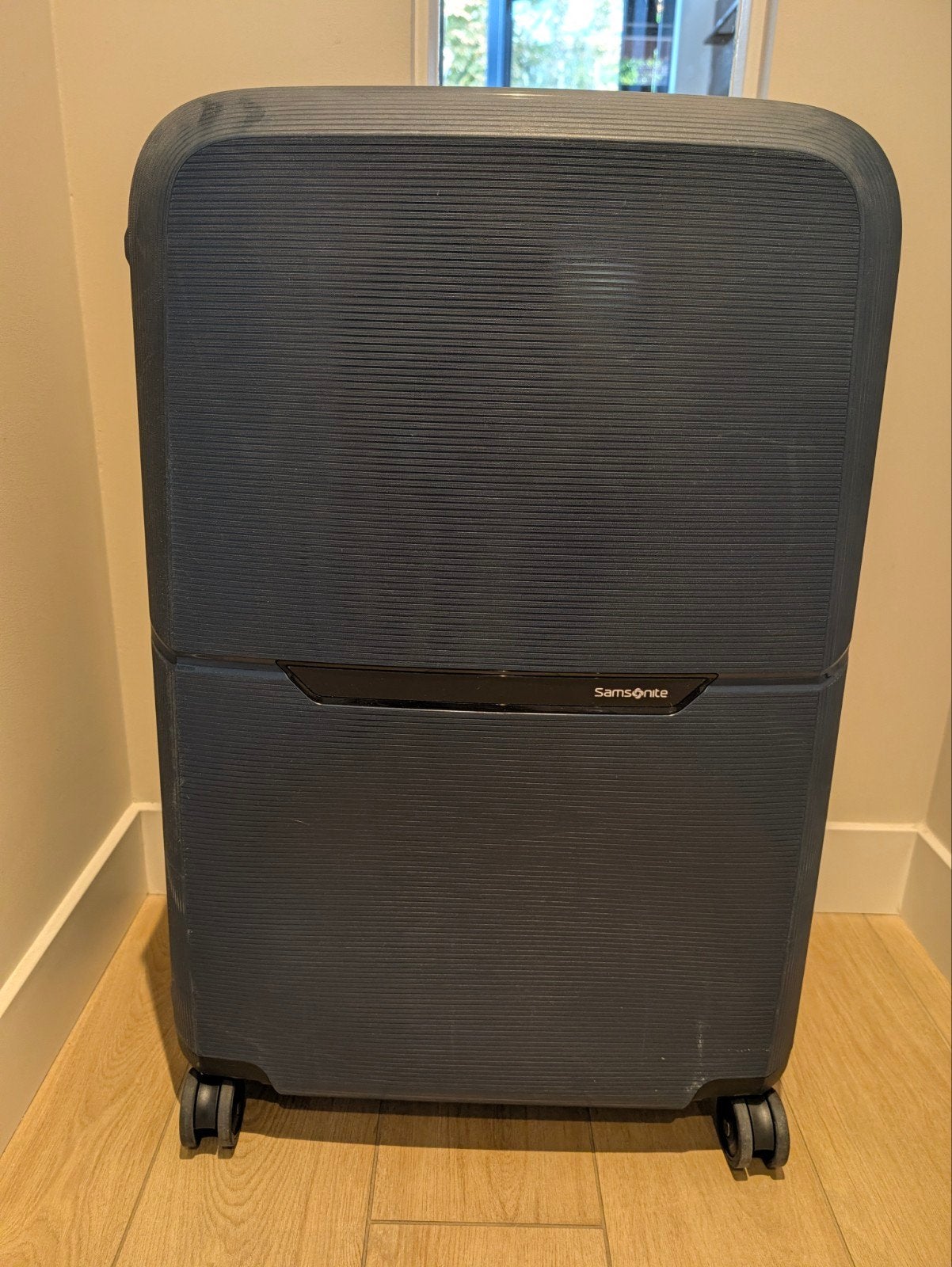 Samsonite Magnum Eco Spinner 81 Midnight Blue, Ophalen of Verzenden, Zo goed als nieuw, Hard kunststof, Uitschuifbare handgreep