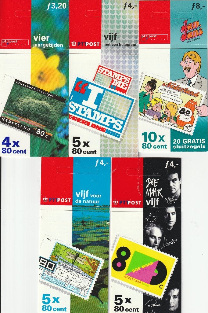 5 verschillende postzegelboekjes, Ophalen of Verzenden, Na 1940, Postfris