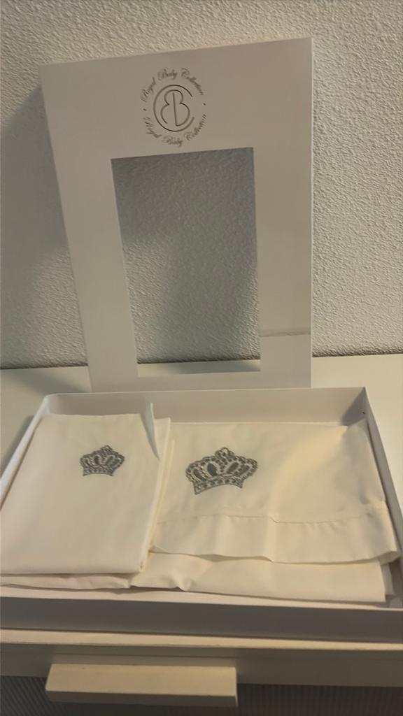 Nieuw lakentje en sloopje merk Royal Baby Collection, Jongetje of Meisje, Wit, Overige typen, Nieuw