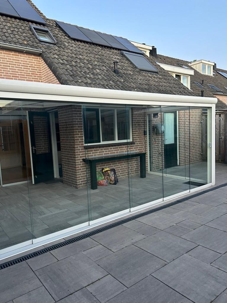 Luxe Aluminium Overkapping met Glazen Schuifwanden, Ophalen, Zo goed als nieuw, Veranda