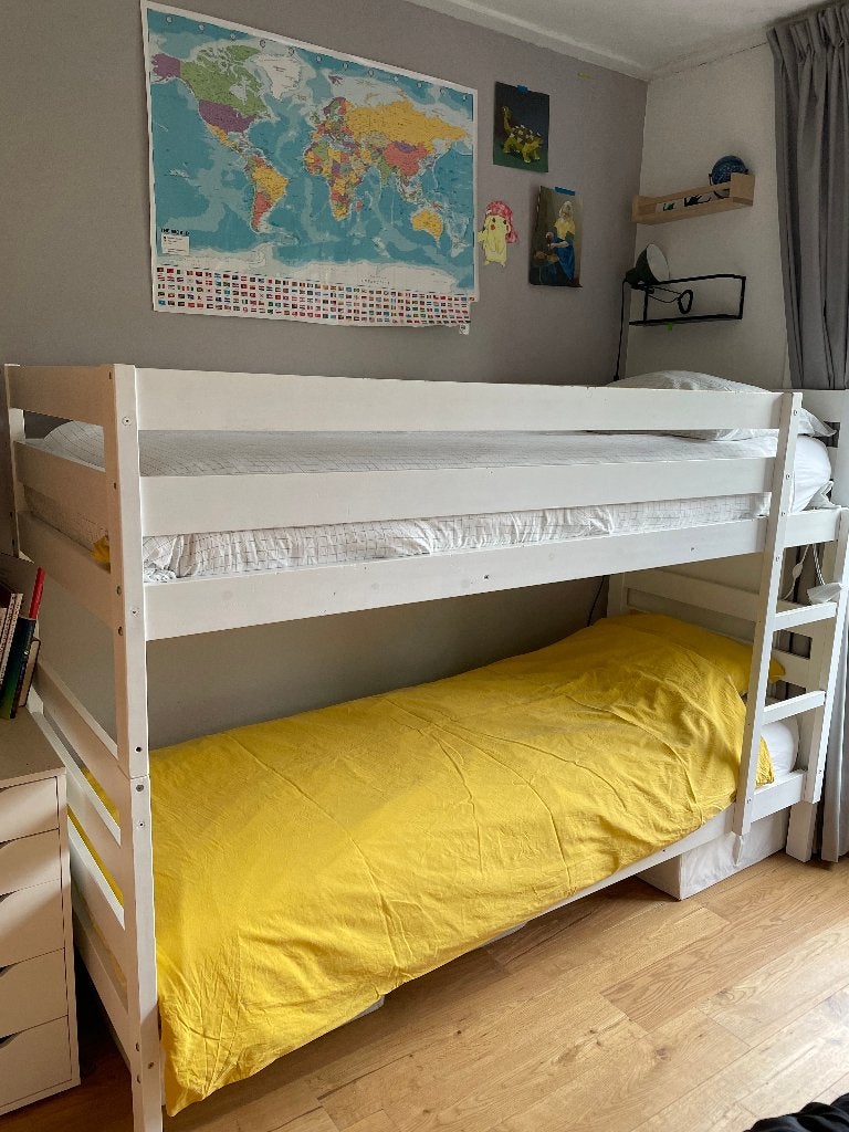 Stevig wit houten stapelbed (Ikea) 80x200, Ophalen, Gebruikt, Tweepersoons, Minder dan 160 cm