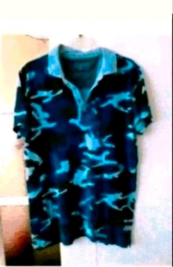 Blauw legerprint polo, Ophalen of Verzenden, Zo goed als nieuw, Maat 52/54 (L), Blauw