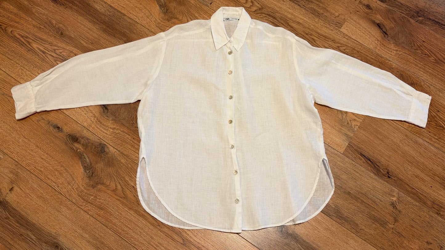 Witte linnen oversized blouse - Zara maat XS, Wit, Ophalen of Verzenden, Zo goed als nieuw, Lange mouw