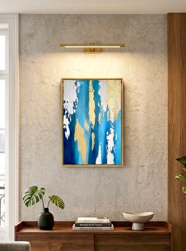 Abstract schilderij 'Grandma's Fence' - Acryl & Bladgoud, Antiek en Kunst, Abstract, Acrylverf, Verzenden, Handgeschilderd