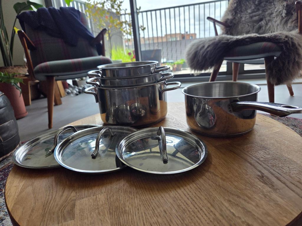 BK pannen profiline, Huis en Inrichting, Keuken | Potten en Pannen, Ophalen, Gebruikt, Rvs, Pannenset